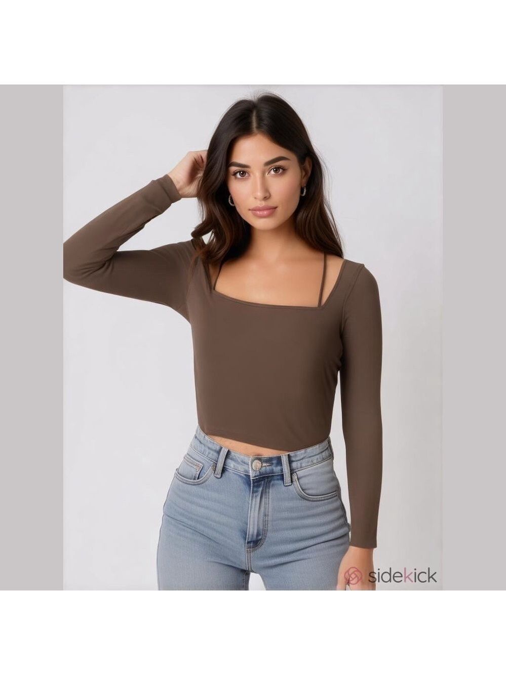Abercrombie & Fitch Long Sleeve Strappy Ponte Top Brown Large